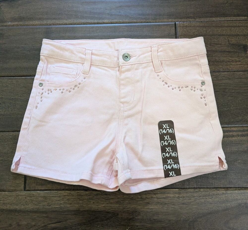 Member's Mark Girls Stretch Adjustable Waistband Denim Short Jeans Pink XL 14 16